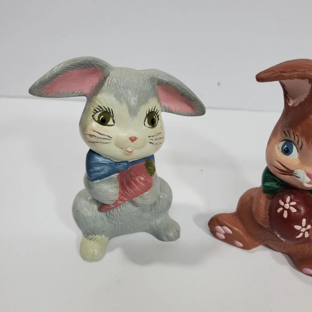Set Of 2 Painted Bunny Figures Gray And Brown